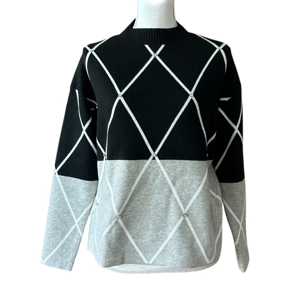 NWT Belldini High Neck Diamond Pattern Rhinestone Embellished Sweater SZ Medium